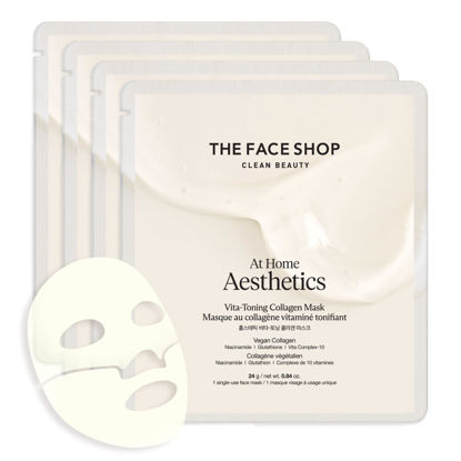 Picture of THE FACE SHOP Vita-Toning Vegan Collagen Face Mask, Korean Glass Skin Essential, Hydrogel Mask for Moisturizing & Skin Elasticity, Improves Uneven Tone, 4EA