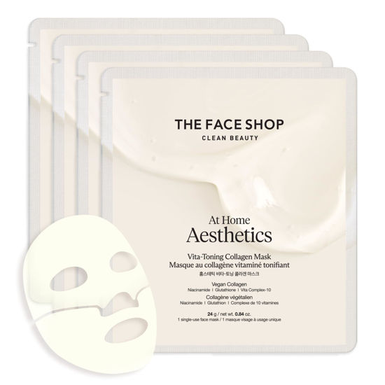 Picture of THE FACE SHOP Vita-Toning Vegan Collagen Face Mask, Korean Glass Skin Essential, Hydrogel Mask for Moisturizing & Skin Elasticity, Improves Uneven Tone, 4EA