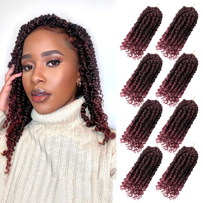 Picture of Bileaf 8 Packs Passion Twist Crochet Hair Pre Looped Passion Twist Hair 8 Inch, Pre-Twisted Short Crochet Passion Twists Bohemian Braiding Twist Crochet Hair for Women Girls and Kids TBUG