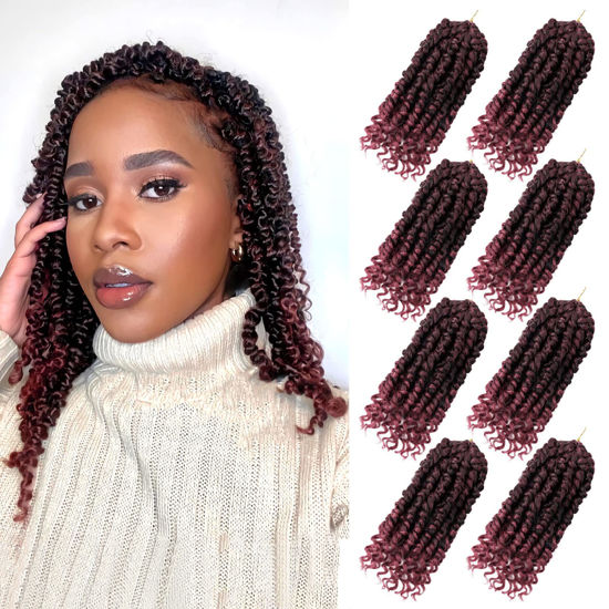 Picture of Bileaf 8 Packs Passion Twist Crochet Hair Pre Looped Passion Twist Hair 8 Inch, Pre-Twisted Short Crochet Passion Twists Bohemian Braiding Twist Crochet Hair for Women Girls and Kids TBUG