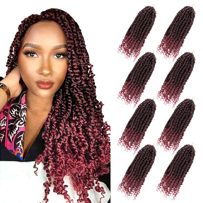 Picture of Bileaf Passion Twist Crochet Hair 8 Packs Pre Looped Crochet Hair 14 Inch, Pre Twisted Passion Twist Hair Crochet Braids for Women Girls and Kids Ombre Crochet Passion Twists TBUG