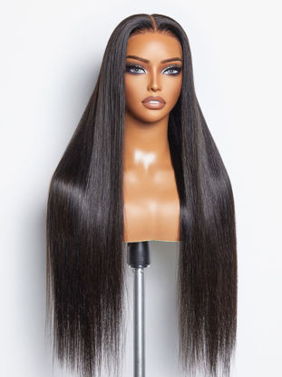 Picture of LUVME HAIR 22'' Straight Lace Front Wigs Human Hair 13x4 Pre Cut Lace Glueless Human Hair Wig Pre Plucked Long Straight Black Wig For Women 180 Density