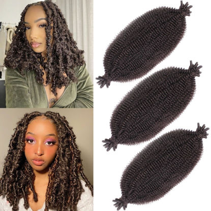 Picture of 3 Packs Soft Pre-fluffed Springy Afro Twist Hair 16 Inch Short Spring Twist Hair For Distressed Soft Locs Natural Black Marley Twist Braiding Hair Synthetic Hair Extension For Women(16 Inch 3Pcs,4#)