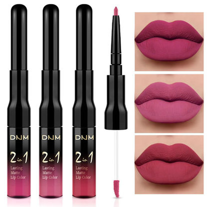 Picture of evpct 3Pcs Warm pink Nude brown Deep cranberry Lip Stain Paint Matte Lip Liner and Lipstick Set Long Lasting labiales matte mate larga duracion listip 24 hour a prueba de agua mate 24 horas originales