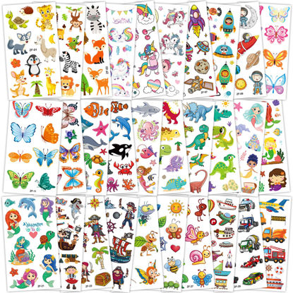 Picture of Habett Tattoos for Kids, 300+ Mixed Styles Temporary Tattoos Stickers Set for Girls and Boys, Space Dinosaur Animals Butterfly Tattoos for Kids Birthday Party Supplies
