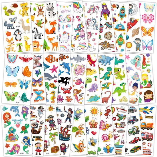Picture of Habett Tattoos for Kids, 300+ Mixed Styles Temporary Tattoos Stickers Set for Girls and Boys, Space Dinosaur Animals Butterfly Tattoos for Kids Birthday Party Supplies