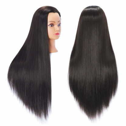 Picture of Hairingrid 26"-28" Mannequin Head Hair Styling Training Head Manikin Cosmetology Doll Head Synthetic Fiber Hair and Free Clamp Holder (Black)