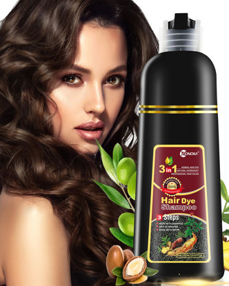 Picture of leorx Instant Hair Dye Shampoo For Gray Hair, 500ml - 3 In 1 Herbal Coloring For Women & Men - Dark Brown Color, Ammonia Free - Tintes Para El Cabello Profesional