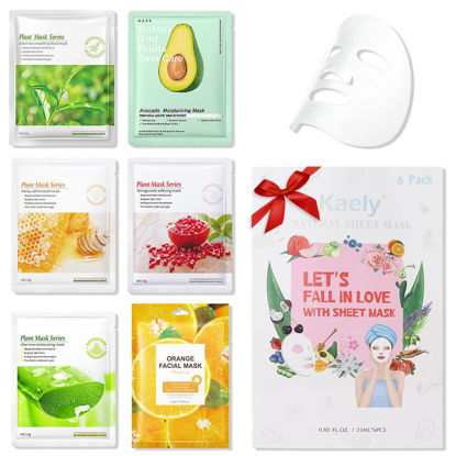 Picture of Kaely 6 Pack Variety Sheet Masks,Spa Party Face Masks for Kids Skin Care Set,Facial Mask Skincare Korean,Moisturize,Brighten,Nourish for All Skin Types,Birthday Gifts for Women Men Girls,Set01