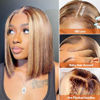 Picture of Highlight Bob Wig Human Hair 13x4 HD Lace Front Wigs Human Hair Pre Plucked Hairline Frontal Glueless Short Straight Bob Wigs for Black Women Human Hair Ombre Brown Honey Blonde P4/27 12 Inch