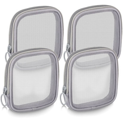 Picture of Weewooday 4 Pcs Mesh Makeup Bag Mesh Cosmetic Bag Travel Toiletry Bag Pouch with Zipper Mini Portable Makeup Cosmetic Travel Toiletry Purse Bag for Daily Accessories (Gray,Small)