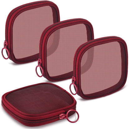 Picture of Weewooday 4 Pcs Mesh Makeup Bag Mesh Cosmetic Bag Travel Toiletry Bag Pouch with Zipper Mini Portable Makeup Cosmetic Travel Toiletry Purse Bag for Daily Accessories (Wine Red,Small)