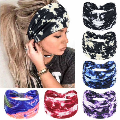 Picture of Awumbuk Wide Headbands for Women Knotted No Slip Head Bands Soft Turban Headband Hair Accessories Boho African Solid Color Head Wraps for Women Yoga Workout Pack of 6