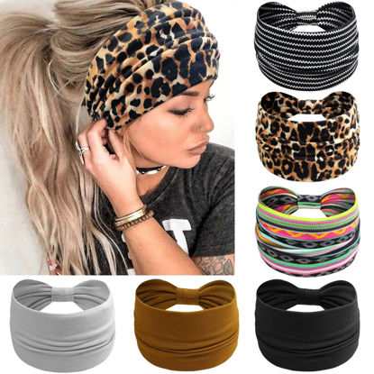 Picture of Awumbuk Wide Headbands for Women Knotted No Slip Head Bands Soft Turban Headband Hair Accessories Boho African Solid Color Head Wraps for Women Yoga Workout Pack of 6
