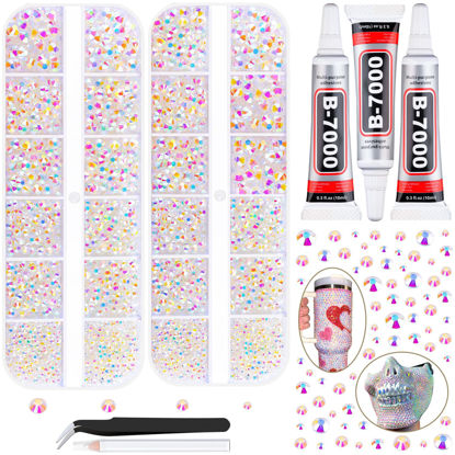 Picture of 12100Pcs Jelly Resin Rhinestones for Crafting with 3Pcs 10ml B7000 Jewelry Glue, 2 Boxes Flatback Crystals Diomand (Transparent AB) for Bedazzling Crafts Nail Art，Non Hotfix Gems for Clothing Shoes