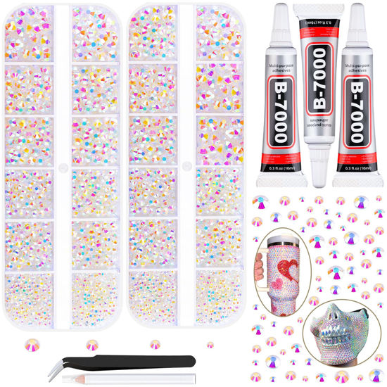 Picture of 12100Pcs Jelly Resin Rhinestones for Crafting with 3Pcs 10ml B7000 Jewelry Glue, 2 Boxes Flatback Crystals Diomand (Transparent AB) for Bedazzling Crafts Nail Art，Non Hotfix Gems for Clothing Shoes