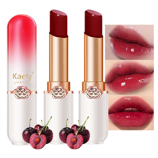 Picture of evpct 2Pcs Black Red Cherry Color Changing Magic Lipstick Tinted Lip Balm Gloss Stain Set PH Lazy Lipstick Waterproof Color Change Changing Jelly Lipstick labiales magicos mate 24 horas originales