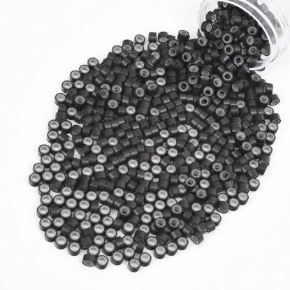 Picture of Vlasy 600Pcs 5mm Silicone Lined Micro Ring Beads for Hair Extensions 5Colors Apply (600Pcs Dark Brown)