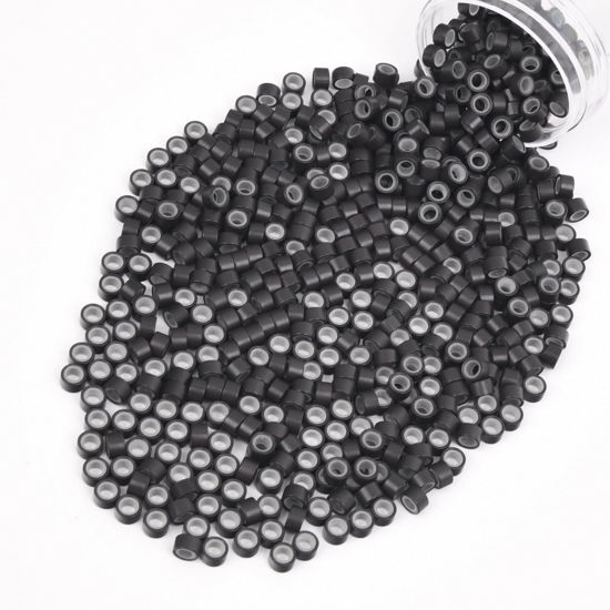 Picture of Vlasy 600Pcs 5mm Silicone Lined Micro Ring Beads for Hair Extensions 5Colors Apply (600Pcs Dark Brown)