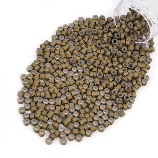 Picture of Vlasy 600Pcs 5mm Silicone Lined Micro Ring Beads for Hair Extensions 5Colors Apply (600Pcs Light Brown)