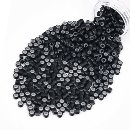 Picture of Vlasy 600Pcs 5mm Silicone Lined Micro Ring Beads for Hair Extensions 5Colors Apply (600Pcs Black)
