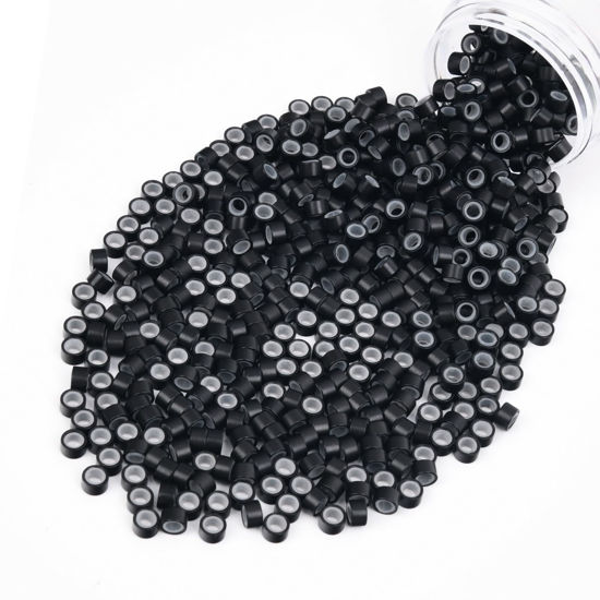 Picture of Vlasy 600Pcs 5mm Silicone Lined Micro Ring Beads for Hair Extensions 5Colors Apply (600Pcs Black)