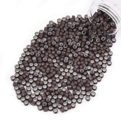Picture of Vlasy 600Pcs 5mm Silicone Lined Micro Ring Beads for Hair Extensions 5Colors Apply (600Pcs Brown)