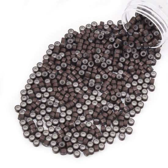 Picture of Vlasy 600Pcs 5mm Silicone Lined Micro Ring Beads for Hair Extensions 5Colors Apply (600Pcs Brown)