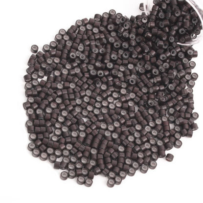 Picture of Vlasy 600Pcs 4mm Silicone Lined Micro Ring Beads for Hair Extensions 5Colors Apply (600Pcs Brown)