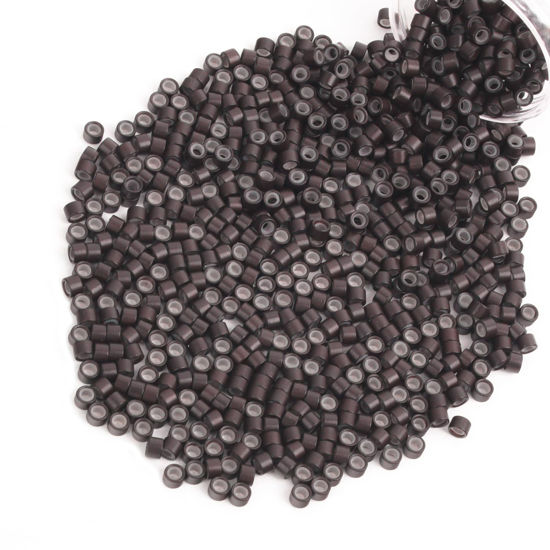 Picture of Vlasy 600Pcs 4mm Silicone Lined Micro Ring Beads for Hair Extensions 5Colors Apply (600Pcs Brown)