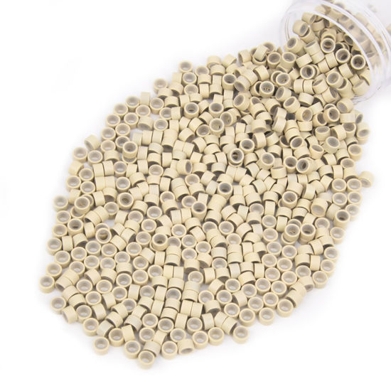Picture of Vlasy 600Pcs 5mm Silicone Lined Micro Ring Beads for Hair Extensions 5Colors Apply (600Pcs Blonde)