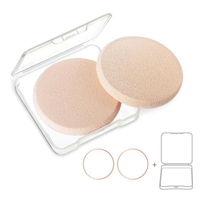 Picture of KOOBA 2pcs Round Makeup Sponges with 1 Travel Case, Beauty Face Primer Compact Powder Puff, Blender Sponge Replacement for Cosmetic Flawless Foundation, Sensitive and All Skin Types