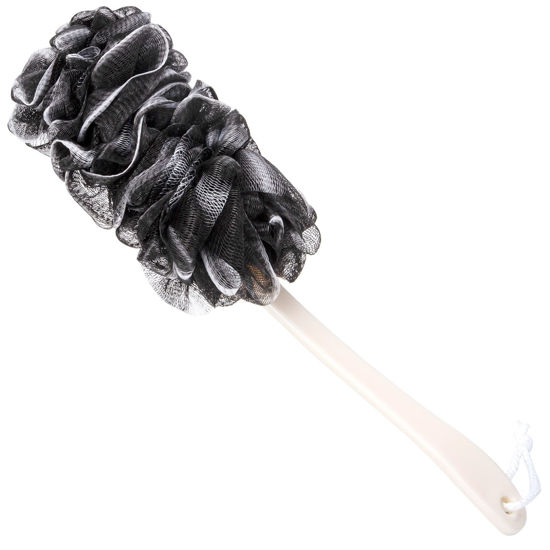 Picture of Arswin Back Scrubber for Shower, Loofah Long Handle Bath Body Brush, Soft Nylon Mesh Sponge On a Stick for Shower Men Women Kids Elderly, Exfoliating Scrub Cleaning Luffa for All Kinds of Skin(Black)