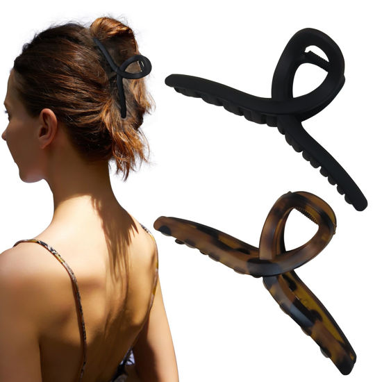 Picture of Nalodu 5 Inch Extra Large Claw Clips, 13 cm No Slip Matte Jumbo Bendable XL Hair Clips for Thick Long Curly Hair, Big Hair Claw Clips, 2 Pack