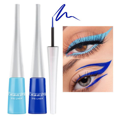 Picture of evpct 2Pcs Light Baby Bright Royal Sky Navy Cobalt Blue Liquid Eyeliner Set Waterproof Blue Liquid Eye Liners Pencils Waterproof Smudge proof Stamps Eyeliner delineador de ojos contra el agua 03&12
