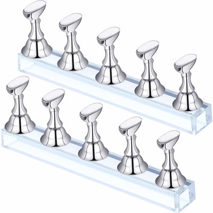 Picture of Blulu 2 Sets Acrylic Nail Display Stand Magnetic Press on Nails Practice Holder Stand DIY Painting Fingernail Stand for False Fingernail Manicure Tool Home Salon Use(Silver)
