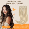 Picture of DOORES Clip in Hair Extensions Seamless, Dark Blonde Highlighted Bleach Blonde Human Hair Clip in Extensions, 18 Inch 130g 7pcs Virgin Hair Extensions Clip in Straight Hair Extensions