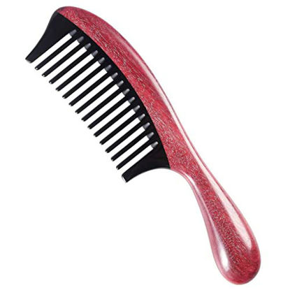 Picture of Onedor 100% Handmade Natural Green Sandalwood With Buffalo Horn Hair Combs - Anti-Static Sandalwood Scent Natural Hair Detangler Wooden Combs (Violet Wood Buffalo Horn Wide Tooth with Thickening Handle)