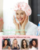 Picture of Luvruitaky Shower Cap Luxury Shower Caps for Women Reusable Waterproof Hair Cap for Shower with Adjustable Bowknot Hair Bath Cap (Pink)