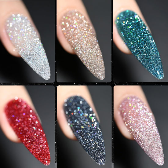 Picture of GAOY Reflective Glitter Gel Nail Polish Set for 6 Colors Including Pink Silver Red Green Colors Holographic Gel Polish Kit for Salon Manicure and Nail Art DIY at Home