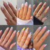 Picture of 6 Packs (144 Pcs) Press on Nails Medium - Jsiallye Flower French Tip Press on Nails Square, Swirl Press on Nails Almond, Glue on Nails in 12 Sizes - 24 Fake Nails Kit, Stick on Nails for Women