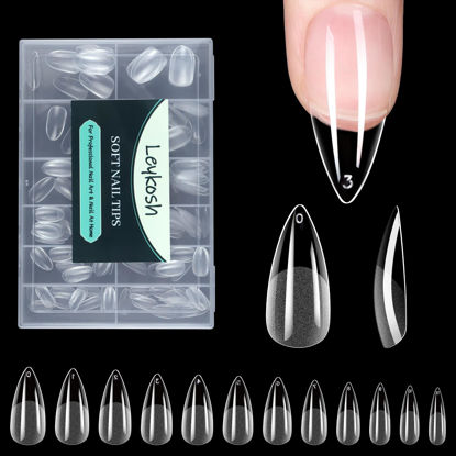 Picture of Medium Stiletto Nail Tips, 216pcs Acrylic Fake Nails Soft Gel X Nail Tips, Full Cover Pre-Shaped Matte Clear Press on Nails for Extension, Diy at Home Manicure 12 Sizes