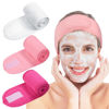Picture of Whaline Spa Facial Headband Make Up Wrap Head Terry Cloth Headband Adjustable Towel Band for Face Washing Shower Facial Cover, 3 Pieces (White, Pink, Rose Red)