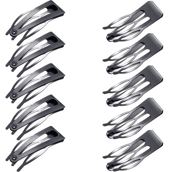 Picture of Chinco 24 Pieces Double Grip Hair Clips Metal Snap Hair Clips Women Hair Barrettes for Hair Making, Salon Supplies (Gun Black, 2 Inch)