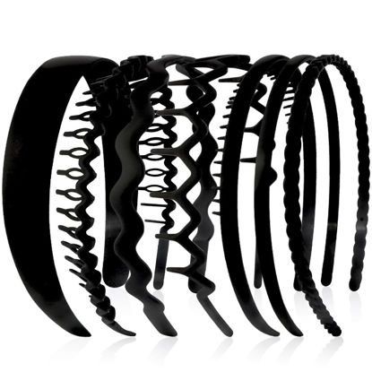 Picture of AHONEY 7 Pack Black Headbands for Women Mens Headbands with Teeth Non Slip Hairbands for Women's Hair Accessories Comb Headband Diademas Para Mujer (Black)