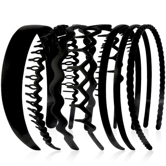 Picture of AHONEY 7 Pack Black Headbands for Women Mens Headbands with Teeth Non Slip Hairbands for Women's Hair Accessories Comb Headband Diademas Para Mujer (Black)