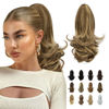 Picture of Sofeiyan 13" Ponytail Extension Long Curly Ponytail Clip in Claw Hair Extension Natural Synthetic Hairpiece for Women, Ash Brown Highlighted Bleach Blonde