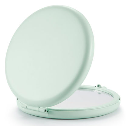 Picture of Getinbulk Compact Mirror for Purse, Double-Sided 1X/2X Magnifying Metal Pocket Makeup Mirrors(Round, Cyan)