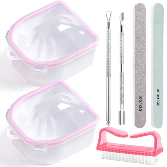 Picture of Nail Soaking Bowl, Gel Nail Polish Remover Kit, Manicure Bowl for Hand, Dip Powder Remover Tools, Nail Soak Off Bowl for Acrylic Nails, Nail Brush, Cuticle Pusher, Cuticle Peeler, 100180 Nail File,