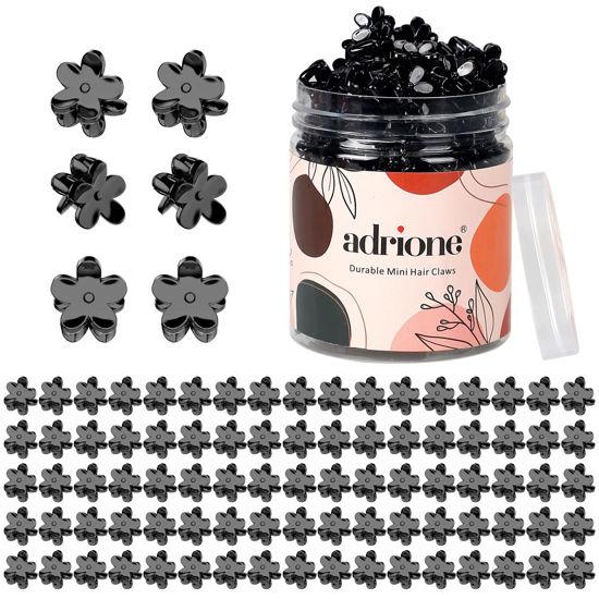 Picture of ADRIONE Black Mini Flower Hair Claw Clips - 100 Bulk Pack for Women, Girls, Kids, Baby and Toddlers - Black Hair Clips for Bangs Small Claw Hair Clips for Thin Fine Hair Tiny Decorative Hair Clips